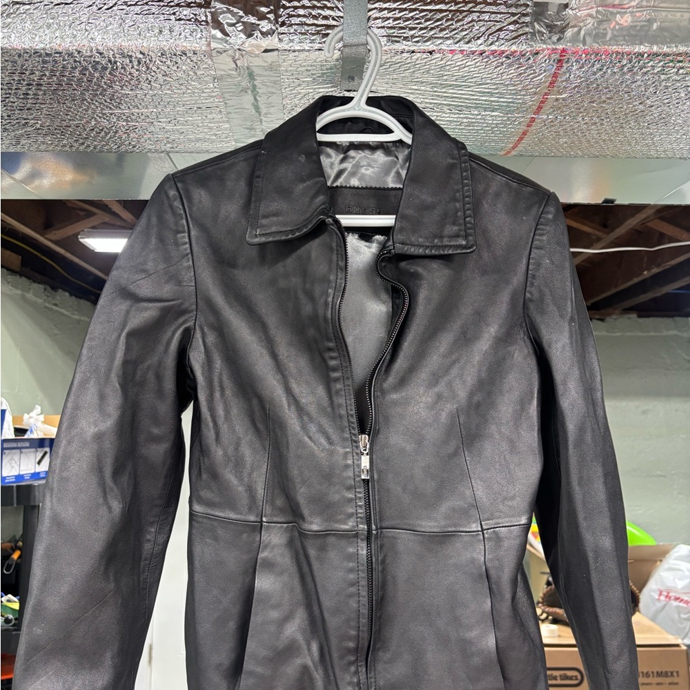 Guess Black Leather Women's Zip-Front Jacket